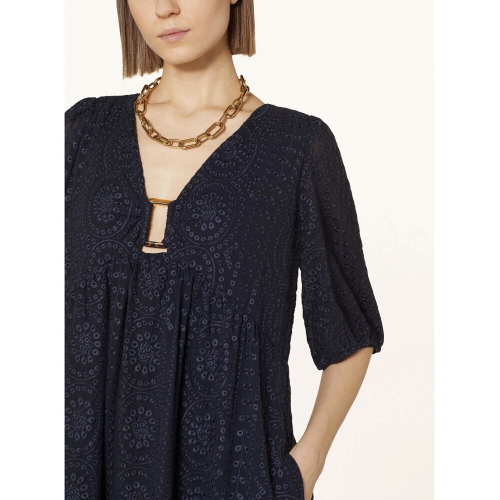 Ba&sh Brancia Short Navy Dress Flared Eyelet Sz M US 6 Quiet Luxury V Neck  $345 - Picture 5 of 16